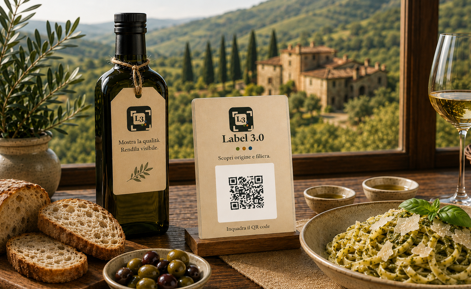 Tavola con prodotto, piatto e territorio raccontati tramite Label 3.0